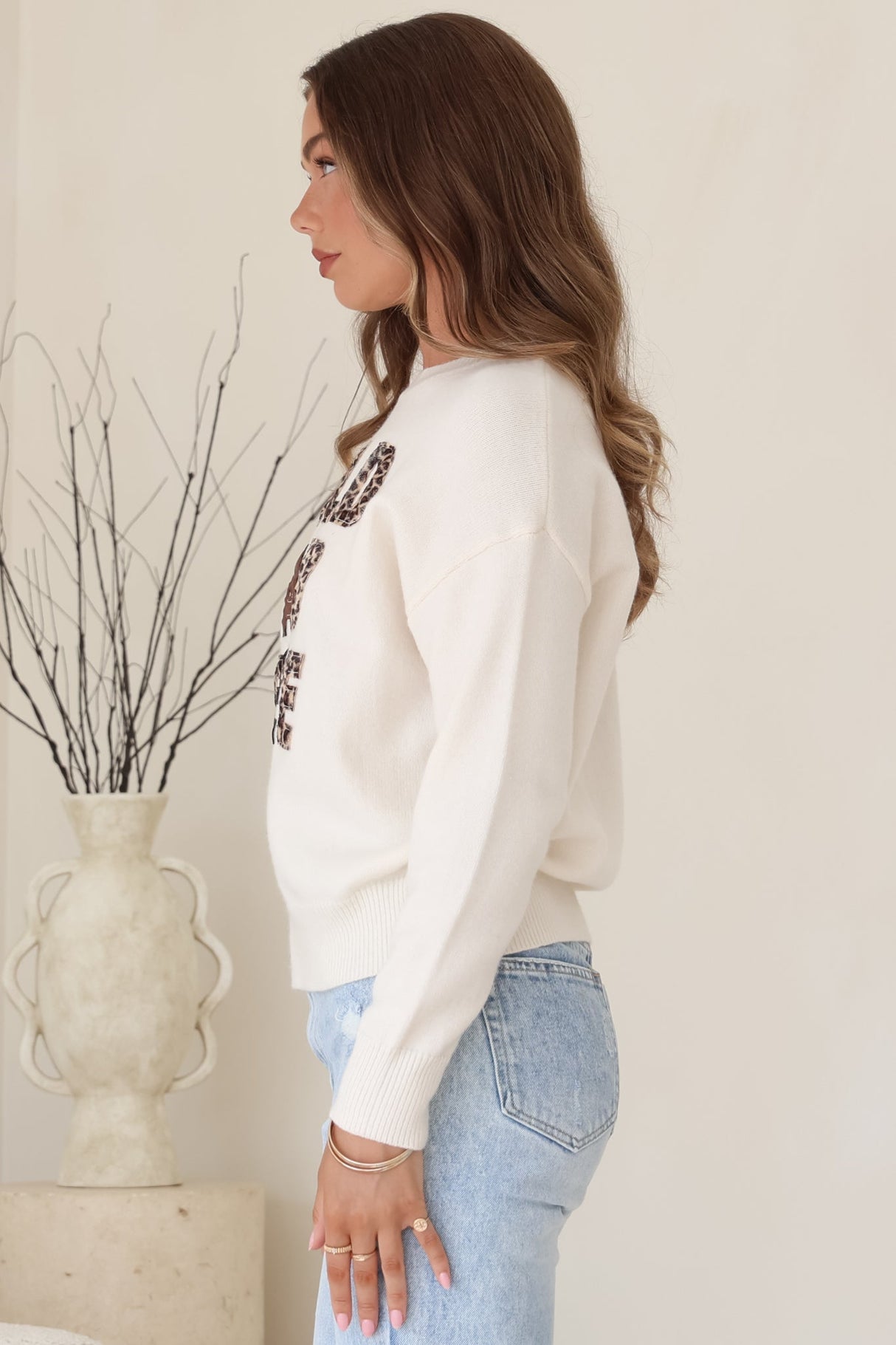 Zyon Jumper - Crew Neck Wild and Free Graphic Jumper in Cream