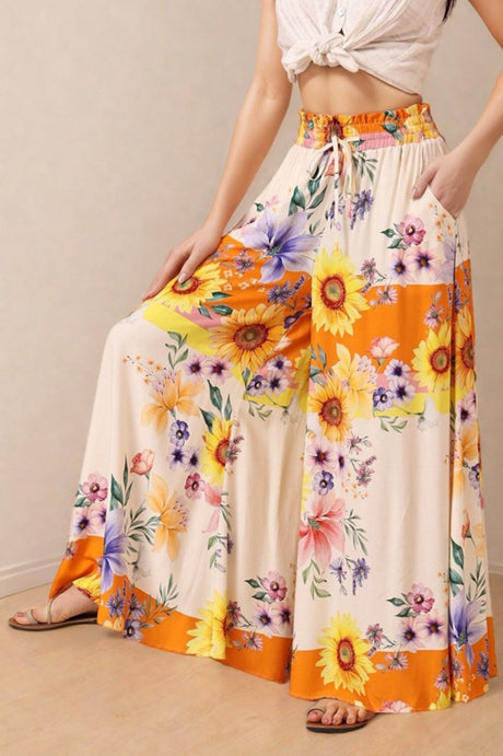 Charli Pants - Paper Bag High Waisted Wide Leg Pants in Tansy Print