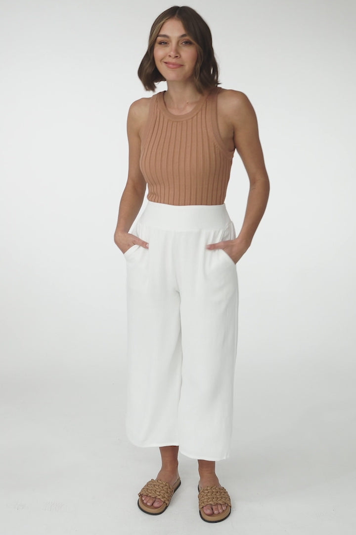 Wyatt Pants - Linen Blend 3/4 Cropped Pants with Pockets in White