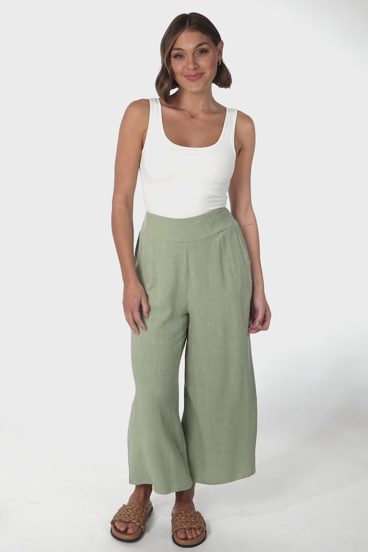 Wyatt Pants - Linen Blend 3/4 Cropped Pants with Pockets in Khaki