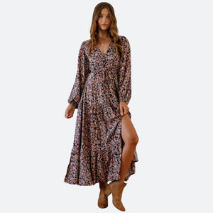 jaase long sleeve dress Jaase Boho Large Floral High Low Tiered Flowy Artsy Long Sleeve Dress Orange