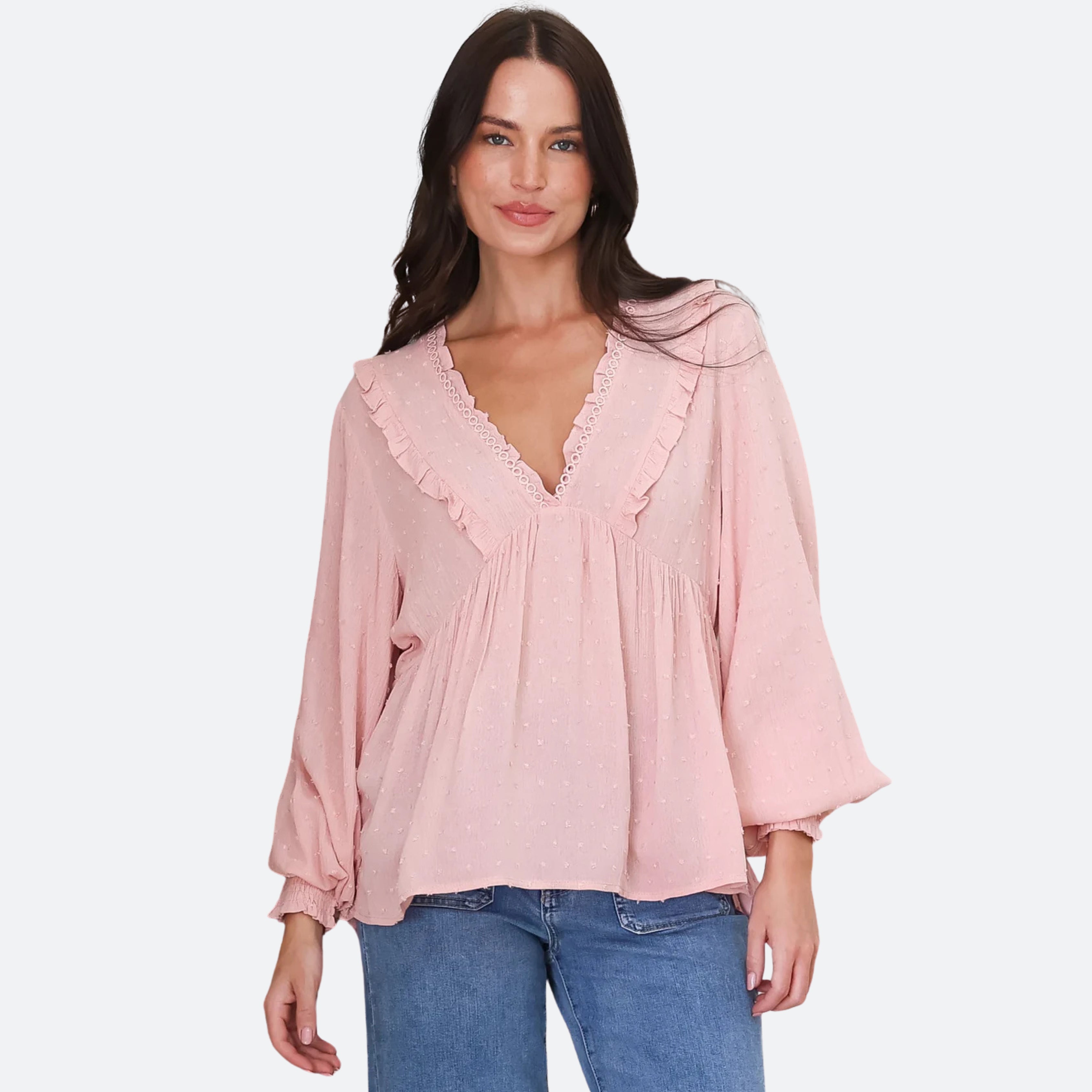 Feminine Blouses: Cecilia Blouse - Tiana Print Pink | salty crush