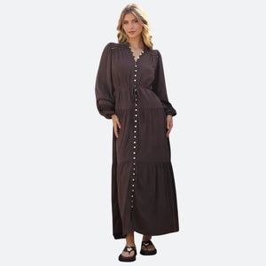 jaase indigo maxi dress JAASE - Indiana Maxi Dress: Lace Back Shirred Waist A Line Dress with Handker