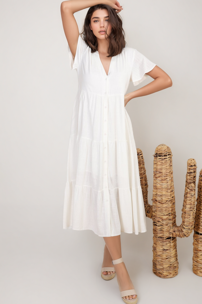 Salty Crush Milla Midi Dress - White