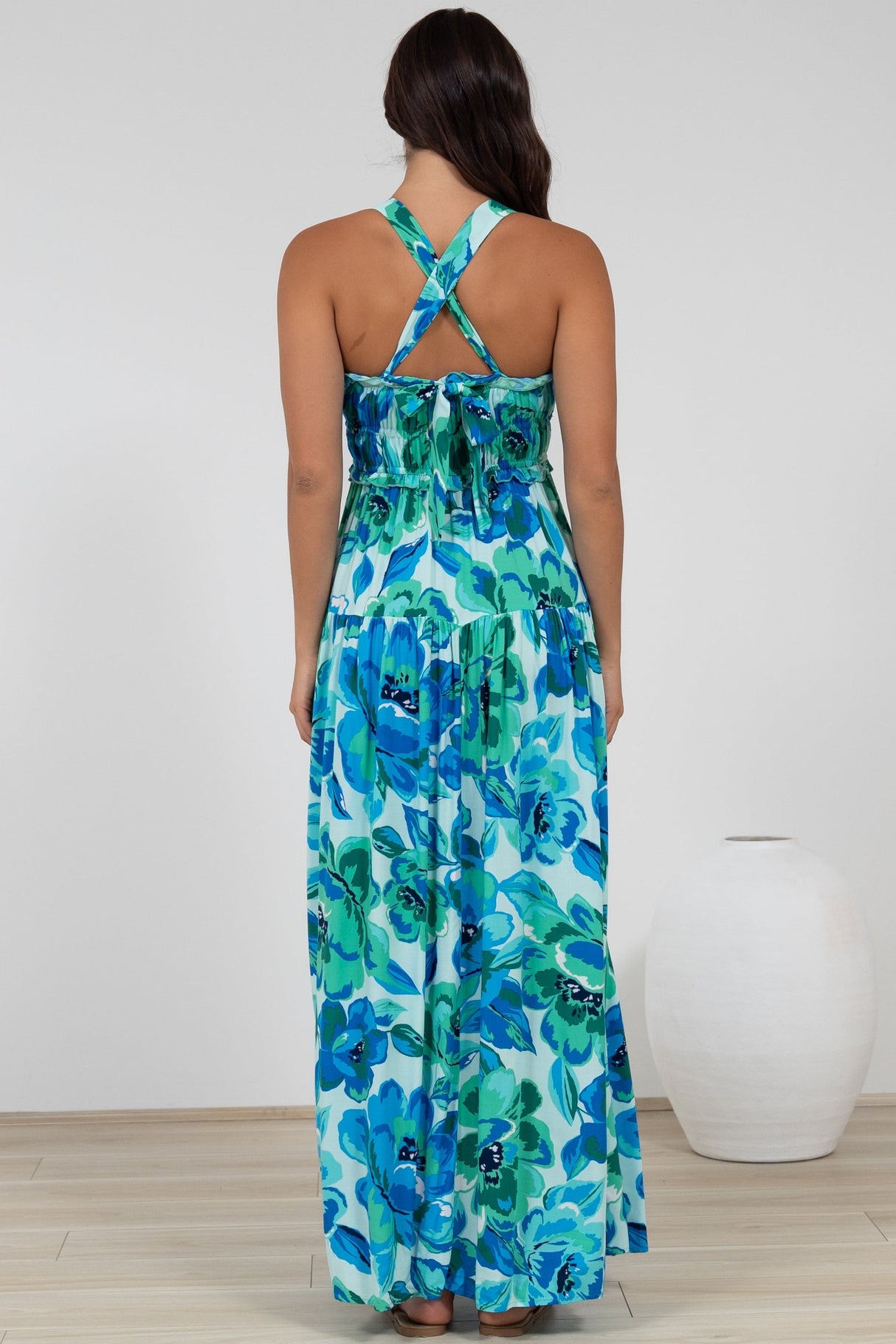 Laurita Maxi Dress - Adjustable Strap Elasticated Bodice Sun Dress in Melly Print