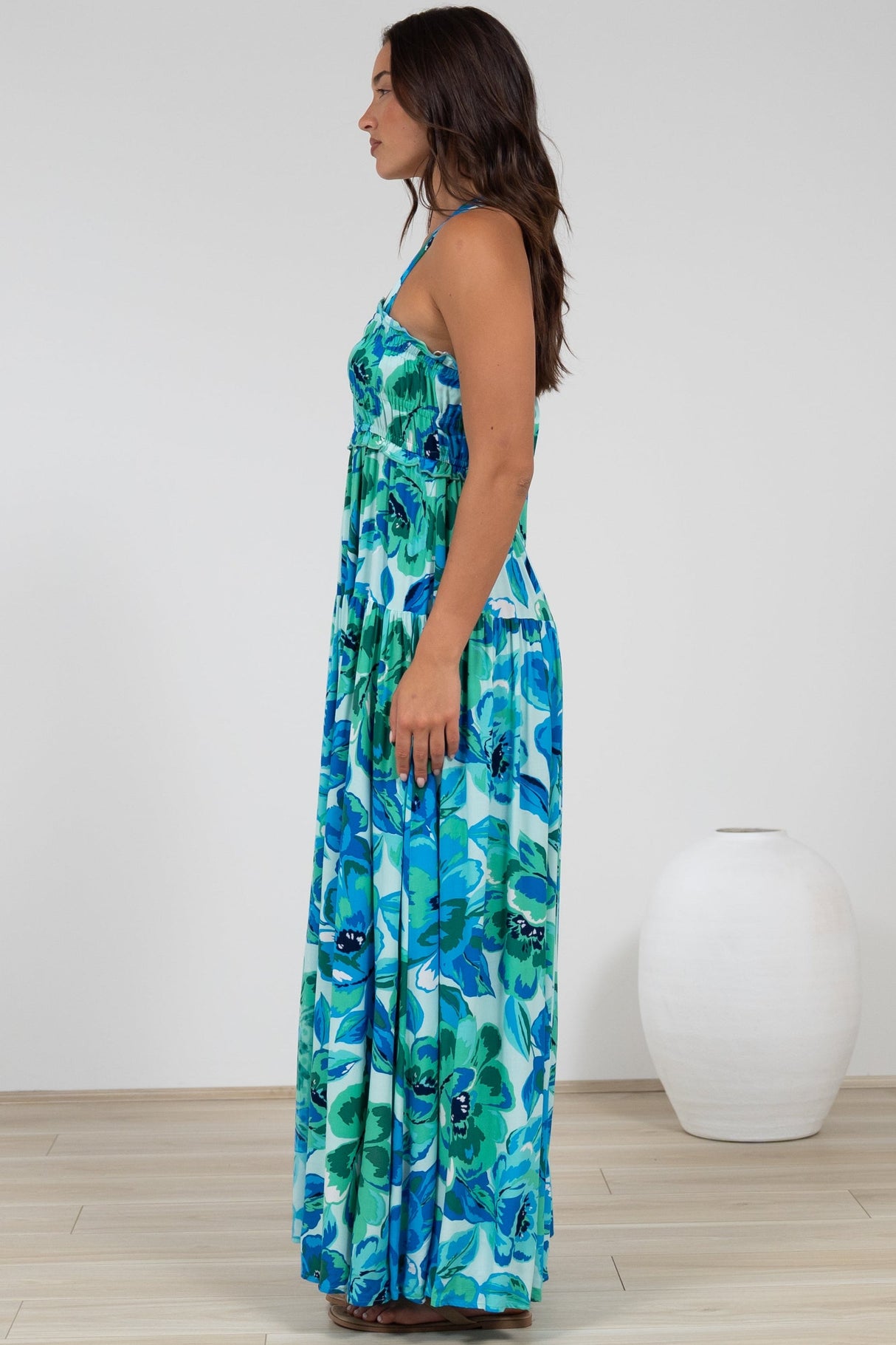 Laurita Maxi Dress - Adjustable Strap Elasticated Bodice Sun Dress in Melly Print