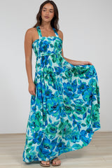 Laurita Maxi Dress - Adjustable Strap Elasticated Bodice Sun Dress in Melly Print