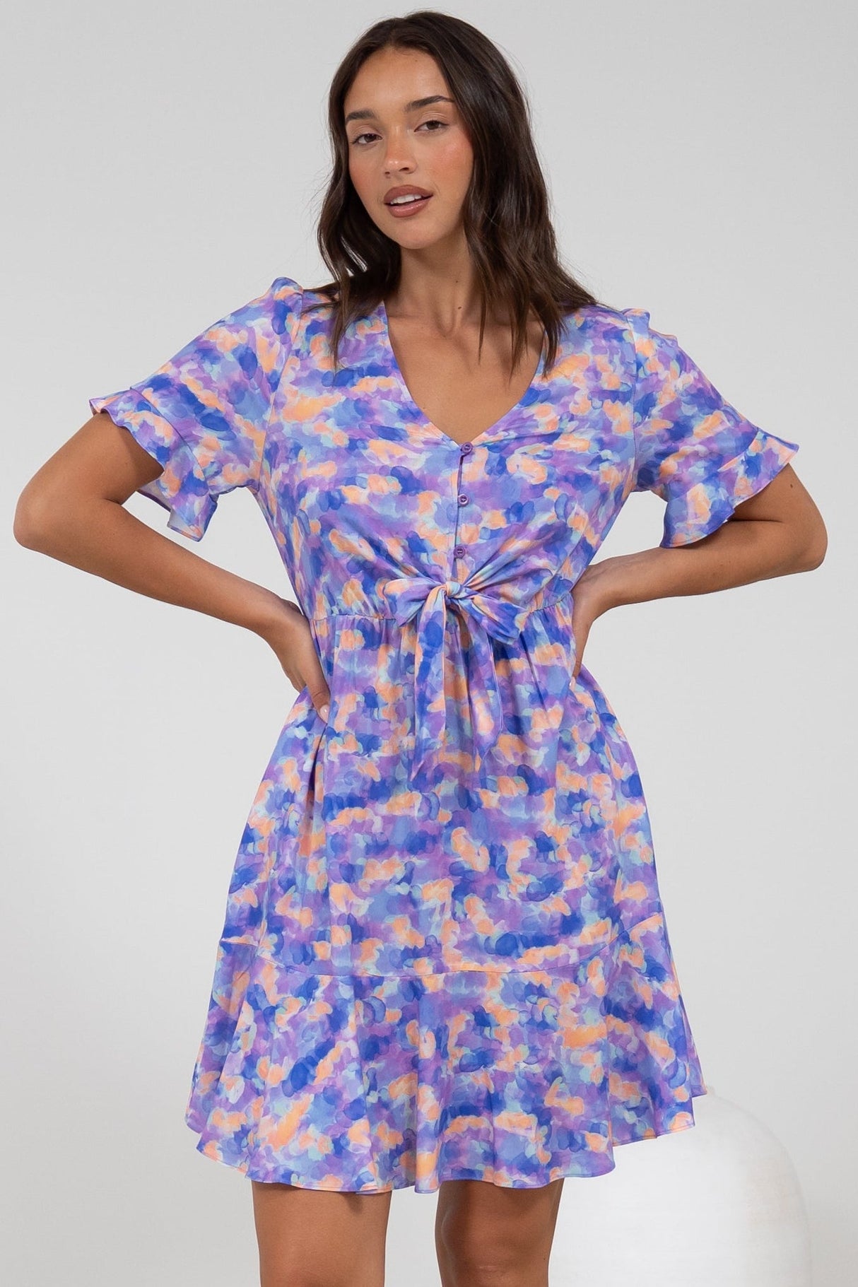Handel Mini Dress in Confetti Print Purple