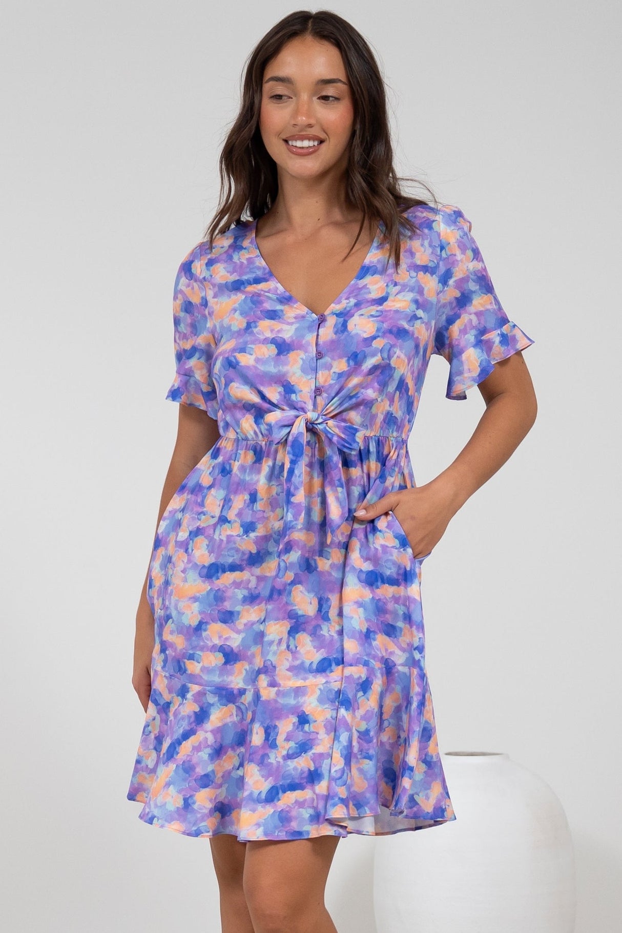 Handel Mini Dress in Confetti Print Purple