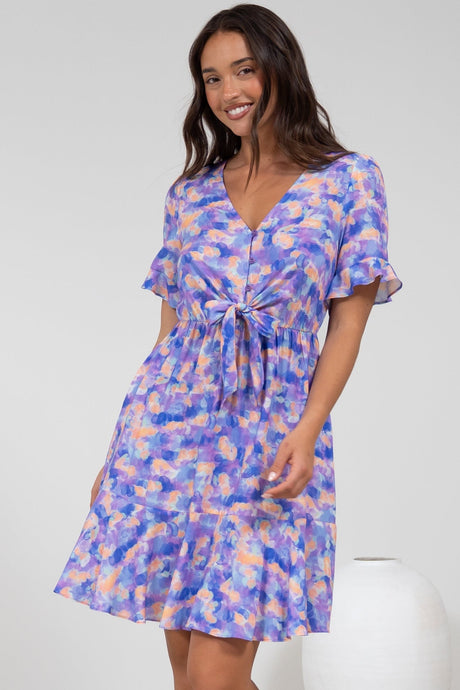 Handel Mini Dress in Confetti Print Purple
