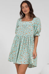 Nola Mini Dress - Square Neckline Babydoll Dress in Minty Print
