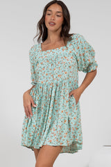 Nola Mini Dress - Square Neckline Babydoll Dress in Minty Print