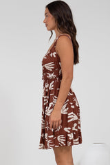 Jessie Mini Dress - Gathered Bodice Spaghetti Strap Sun Dress in Stassie Print Brown