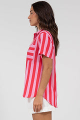 Wynn Shirt - Collared Button Down with Pocket in Gaubi Print Pink