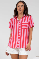 Wynn Shirt - Collared Button Down with Pocket in Gaubi Print Pink