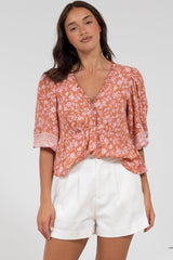 Celine Top - Ruffle Trim Pull Over with 3/4 Sleeves in Diantha Print
