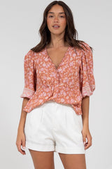 Celine Top - Ruffle Trim Pull Over with 3/4 Sleeves in Diantha Print