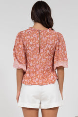 Celine Top - Ruffle Trim Pull Over with 3/4 Sleeves in Diantha Print