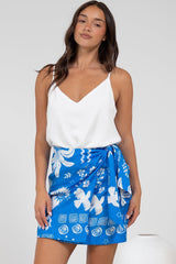 Sassi Mini Skirt - High Waisted Skirt with Wrap Belt in Aurie Print