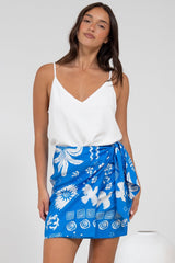 Sassi Mini Skirt - High Waisted Skirt with Wrap Belt in Aurie Print
