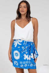 Sassi Mini Skirt - High Waisted Skirt with Wrap Belt in Aurie Print
