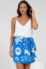 Sassi Mini Skirt - High Waisted Skirt with Wrap Belt in Aurie Print