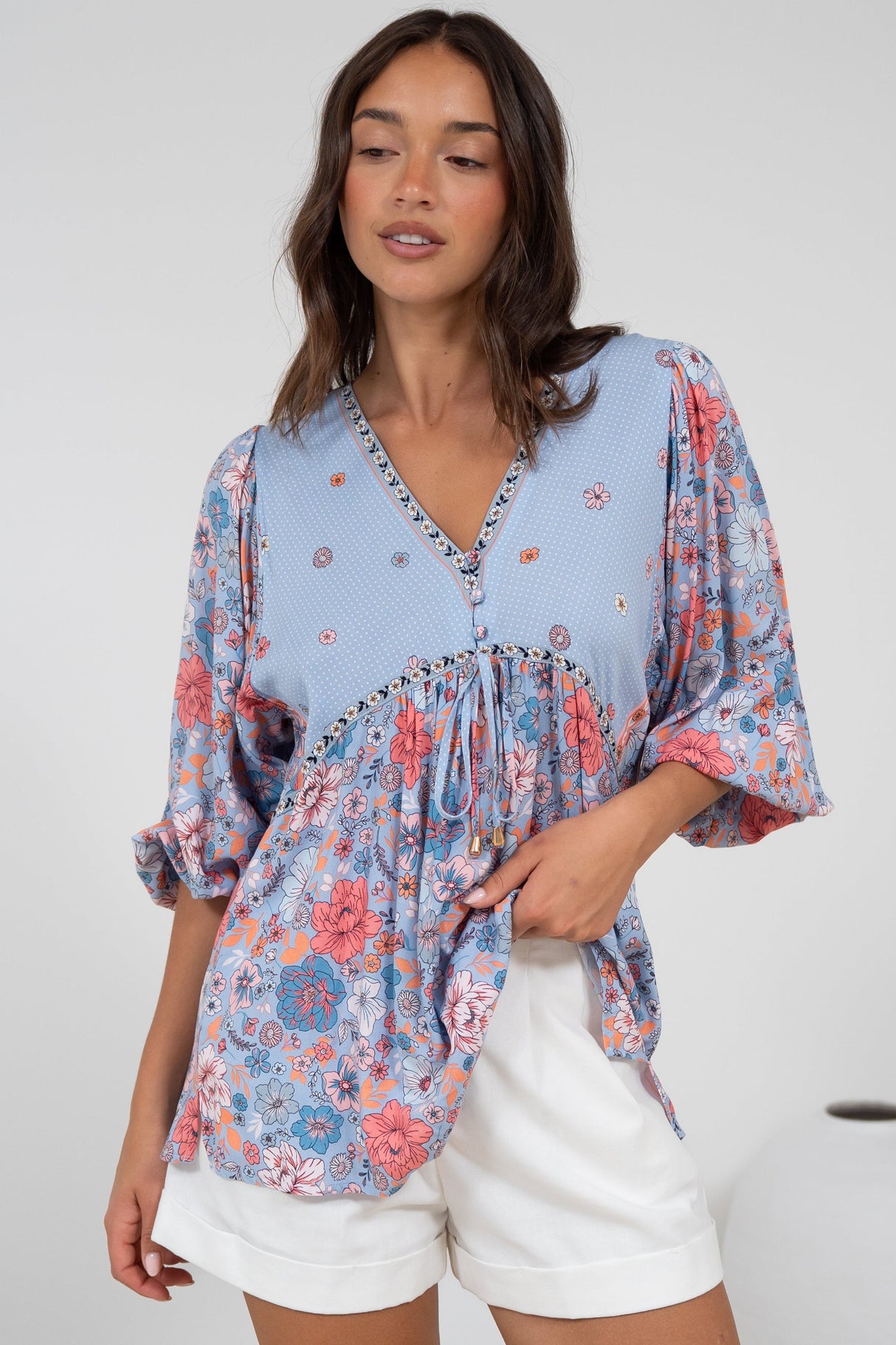 Joelle Top - V Neck High-Low Top in Marlo Print