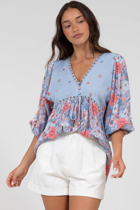 Joelle Top - V Neck High-Low Top in Marlo Print