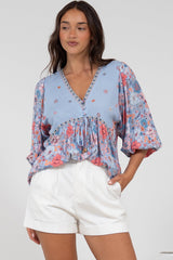 Joelle Top - V Neck High-Low Top in Marlo Print