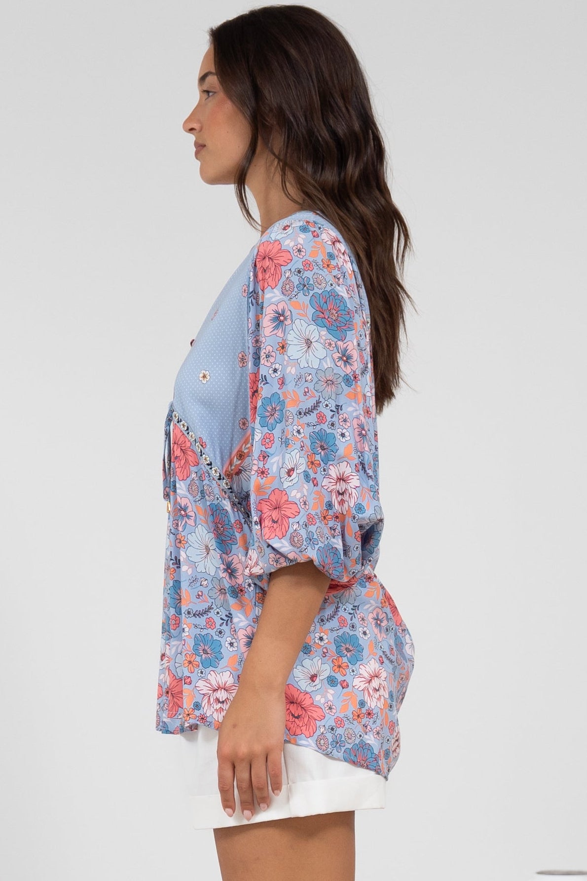 Joelle Top - V Neck High-Low Top in Marlo Print