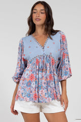 Joelle Top - V Neck High-Low Top in Marlo Print