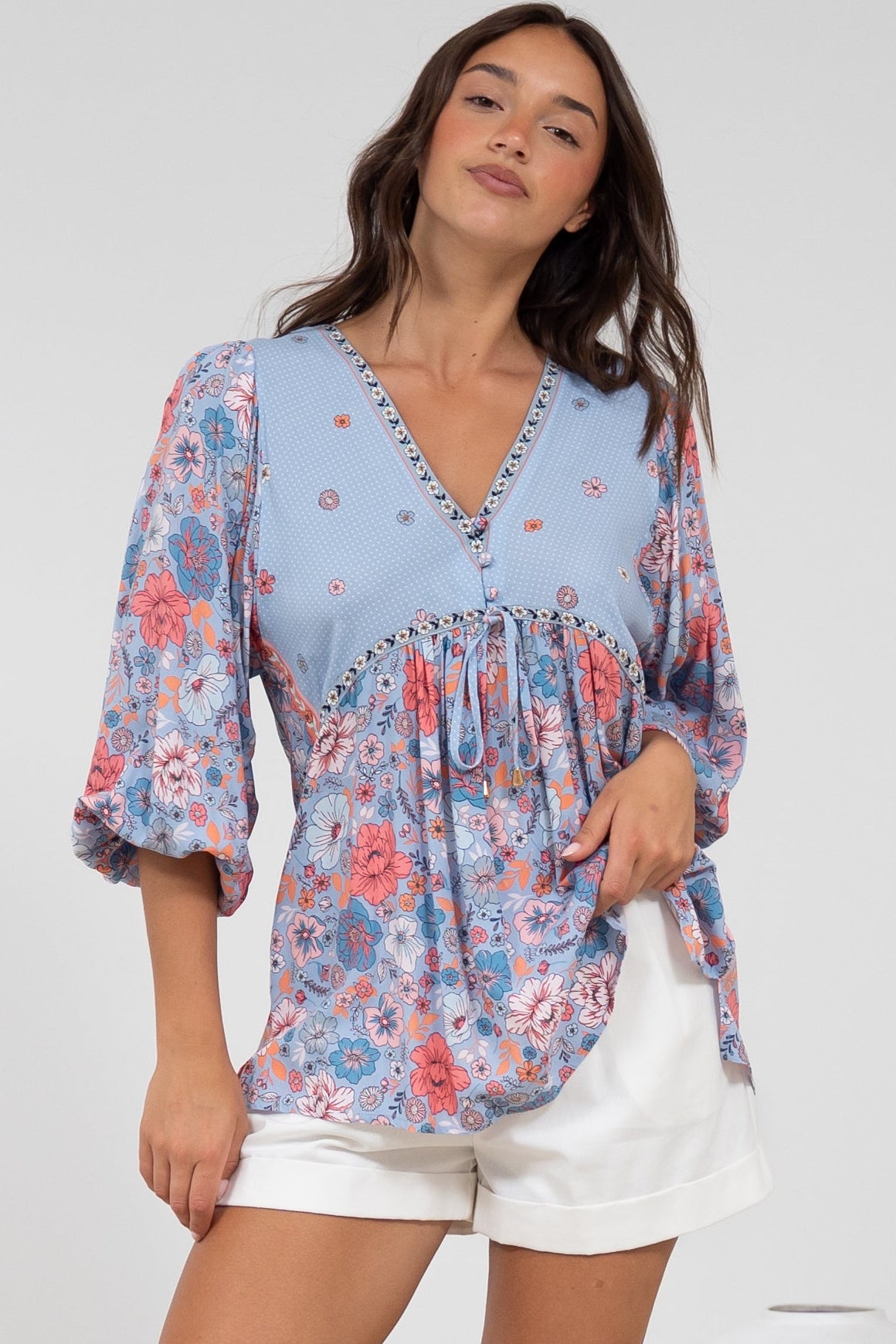 Joelle Top - V Neck High-Low Top in Marlo Print