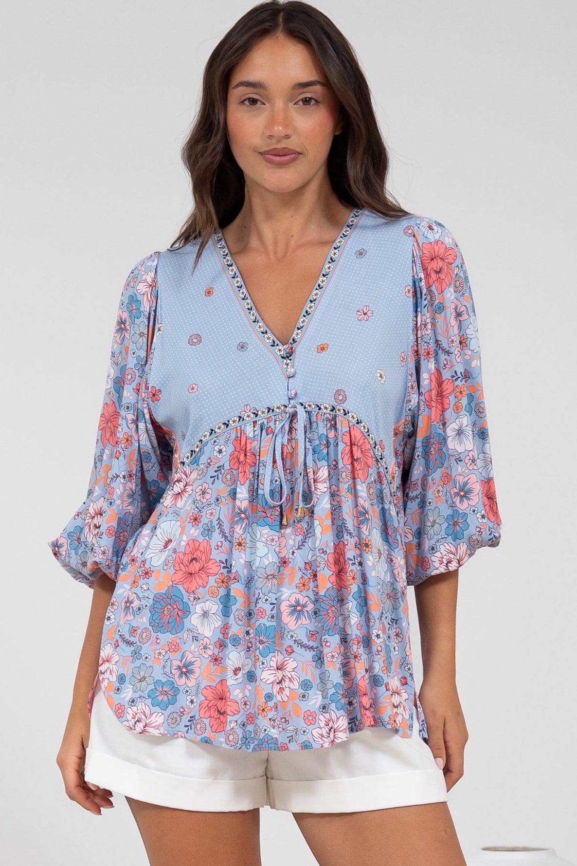 Joelle Top - V Neck High-Low Top in Marlo Print