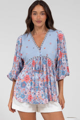 Joelle Top - V Neck High-Low Top in Marlo Print