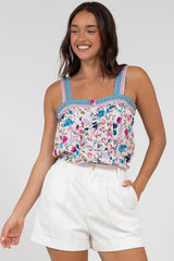 Aspa Top - Thick Adjustable Strap Button Front Crop in Gardner Print