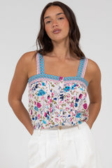 Aspa Top - Thick Adjustable Strap Button Front Crop in Gardner Print