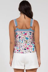 Aspa Top - Thick Adjustable Strap Button Front Crop in Gardner Print