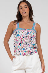 Aspa Top - Thick Adjustable Strap Button Front Crop in Gardner Print