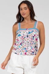 Aspa Top - Thick Adjustable Strap Button Front Crop in Gardner Print