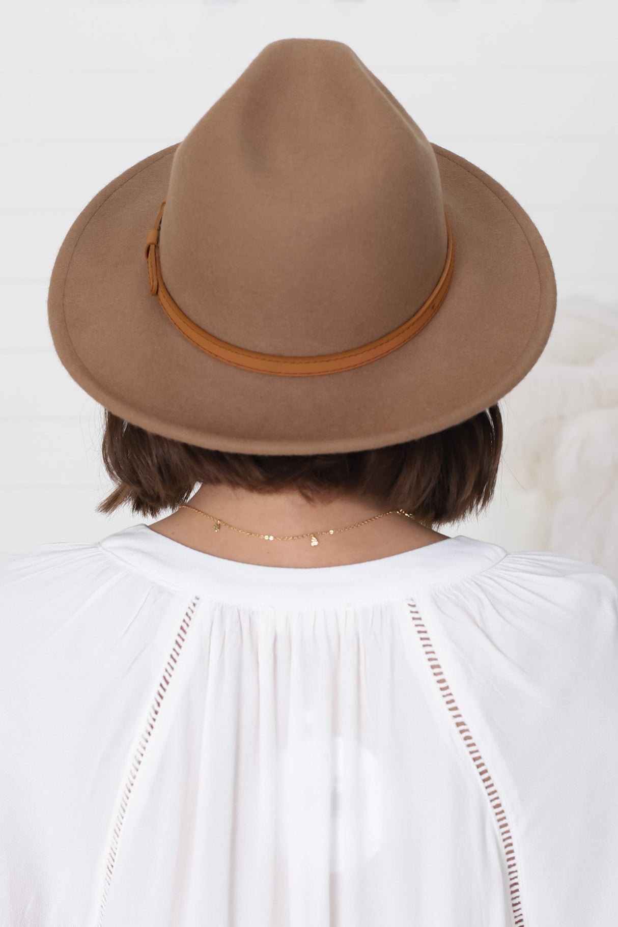 Empire Hat - Hard Brim Fedora with Thin Band Detail in Camel