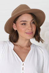 Empire Hat - Hard Brim Fedora with Thin Band Detail in Camel