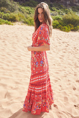 JAASE - Ashland Maxi Dress: V-Neck Batwing Sleeve Dress in Sweet Escape Print