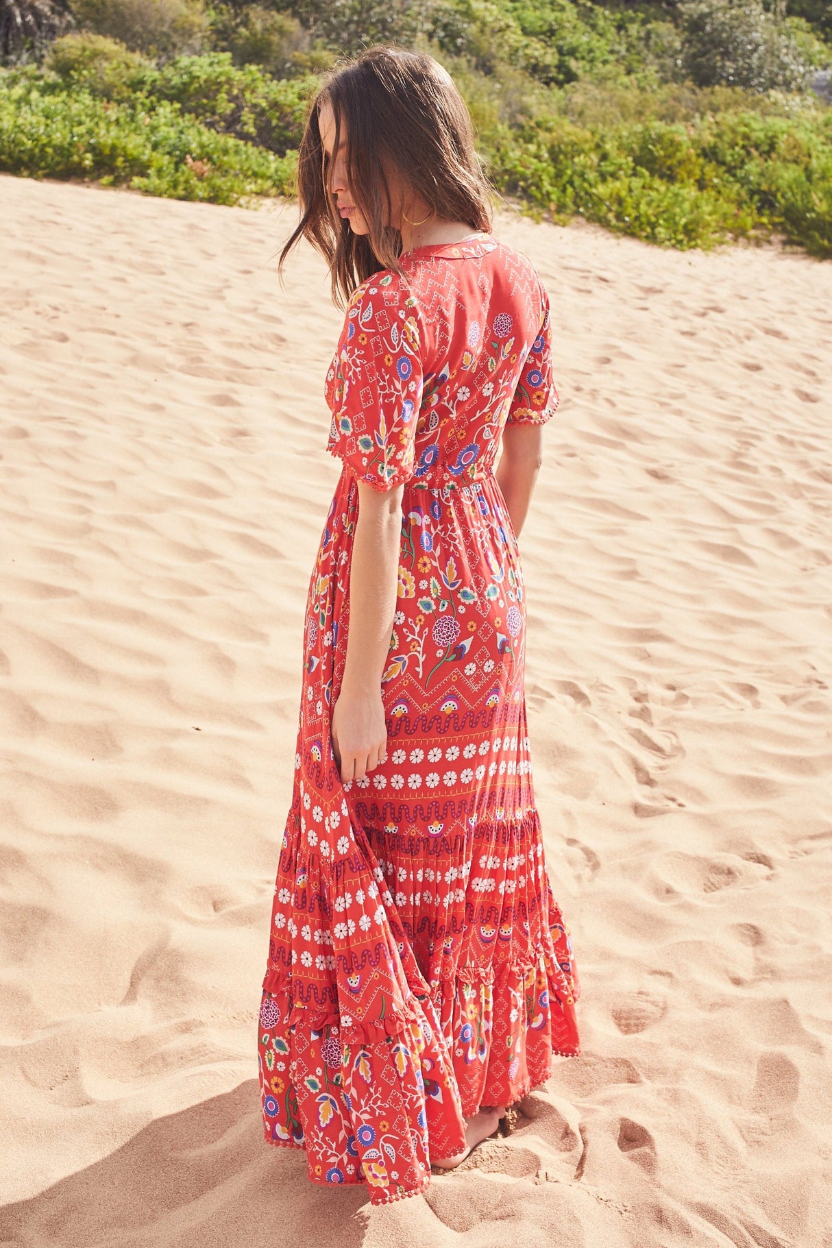 JAASE - Ashland Maxi Dress: V-Neck Batwing Sleeve Dress in Sweet Escape Print