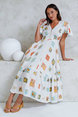 Libby Maxi Dress - Flutter Cap Sleeve Button Waist Detailed A Line Dress in Blondie Print