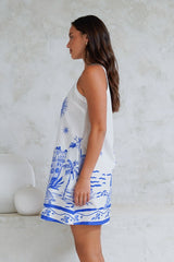 Pebbles Mini Dress - Halter Neck Shift Dress with Pockets in Daytona Print