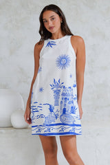 Pebbles Mini Dress - Halter Neck Shift Dress with Pockets in Daytona Print