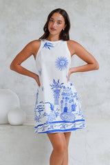 Pebbles Mini Dress - Halter Neck Shift Dress with Pockets in Daytona Print