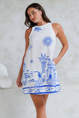 Pebbles Mini Dress - Halter Neck Shift Dress with Pockets in Daytona Print