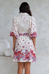 Francine Mini Dress - Collared Shirt Dress with Matching Belt in Huxton Print Red