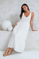 Verona Midi Dress - Tie at Shoulder Straps Sun Dress in White